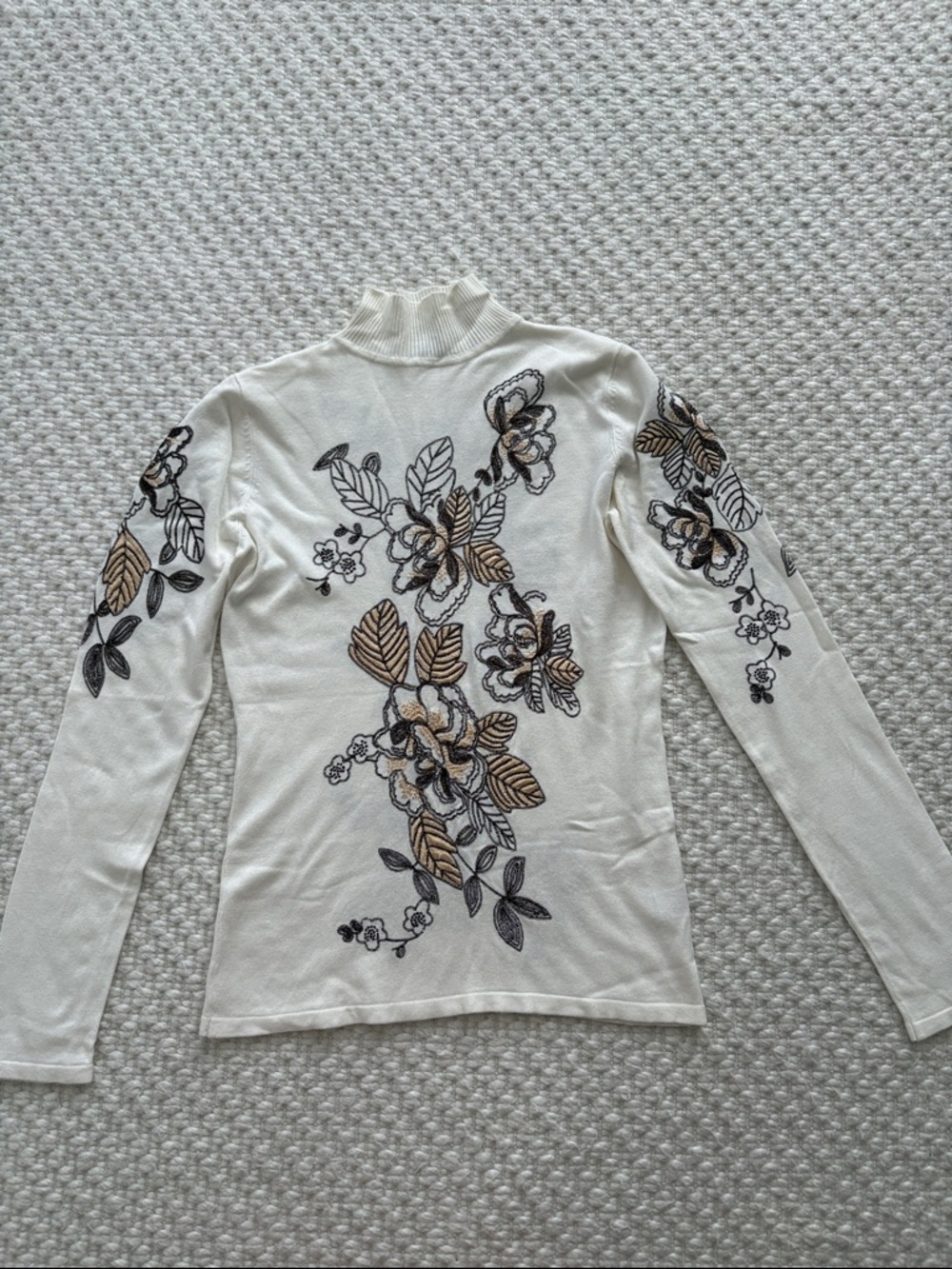 Cache Floral Embroidered Cream Turtleneck Top XS